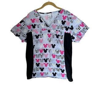 DISNEY | Women’s Minnie Mouse Mickey Mouse Head Outline Hospital Scrub Top Large